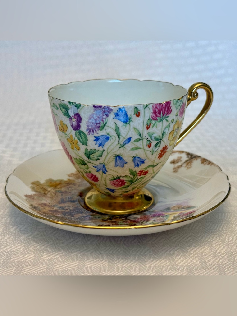 Shelley teacup “Countryside” and Saucer “Heather” pattern. See description.